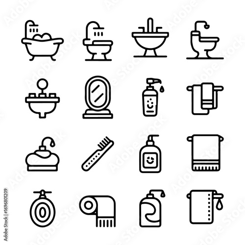 Unique and high quality Bathroom line icon set