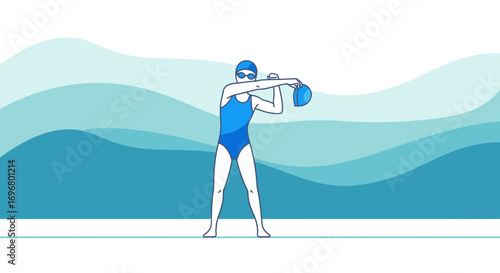 Swimmer Preparing For Training Or Competition Using Aquatic Elements In Creative Style