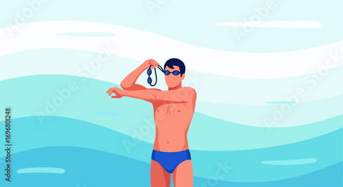 Swimmer Preparing To Dive Wearing Goggles In Preparation For Watersport Activities Soon
