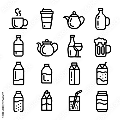 Unique and high quality beverage line icon set