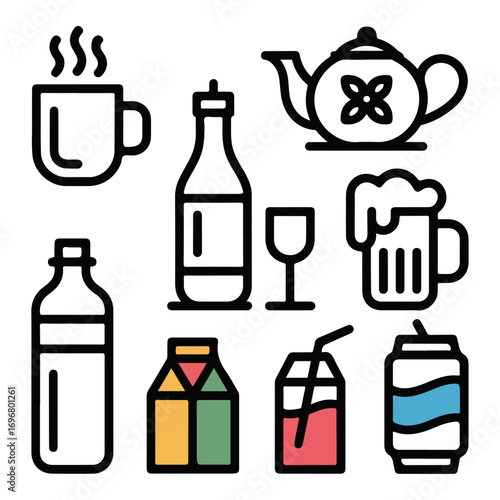 Unique and high quality beverage line icon set