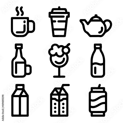 Unique and high quality beverage line icon set