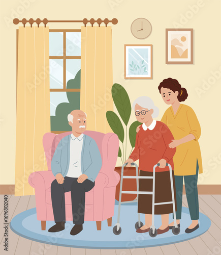 Grandparents in the living room and the nanny