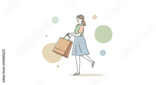 Woman Holding Shopping Bag in Minimalist Style Demonstrating Lifestyle And Purchasing
