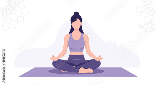 Woman in Meditation, Harmony Symbolism, Calm Moment, Wellbeing, Peaceful Lifestyle Scene