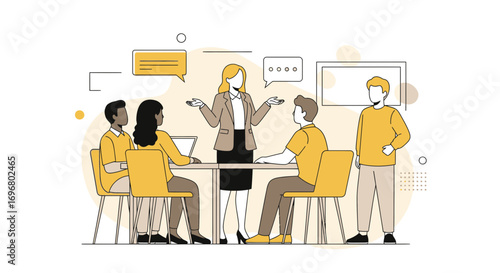 Team Brainstorm During A Presentation Illustrating Communication And Collaboration in a Company