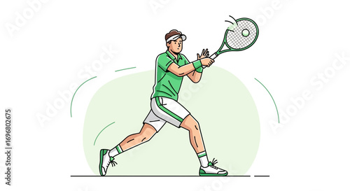 Tennis Player Hitting A Ball With Racket In Vector Illustration on White Background