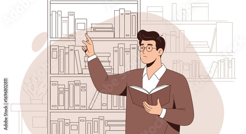 The Intellectual's Literary Pursuit Amidst Shelves, Selecting and Exploring Knowledge
