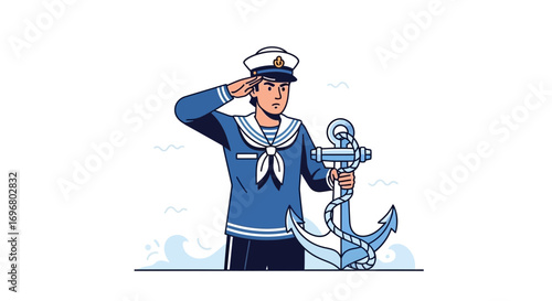 The Mariner's Salute: Coastal Sentinel in Uniform Holding the Emblematic Anchor