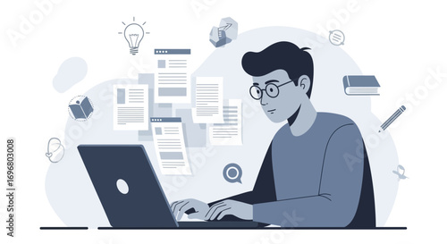 Thoughtful Individual Immersed In Digital Work Processes Using Modern Technology