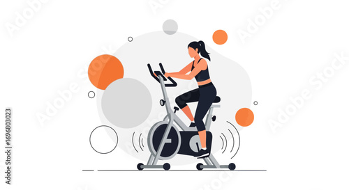 Woman On Stationary Bike Exercising, Fitness, Healthy Lifestyle, Wellbeing And Training