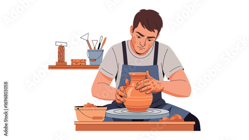 The Potter's Hands: An artist at work, carefully shaping a clay vase on a spinning wheel, showcasing the beauty of handmade ceramics.