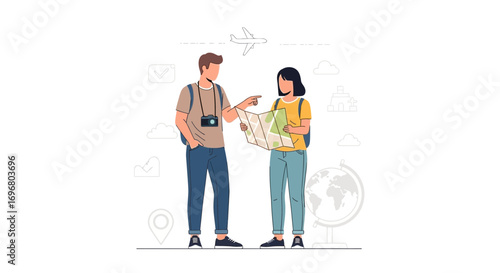 Tourists Charting Their Expedition, Seeking Location, Traveling for Vacation, Adventure