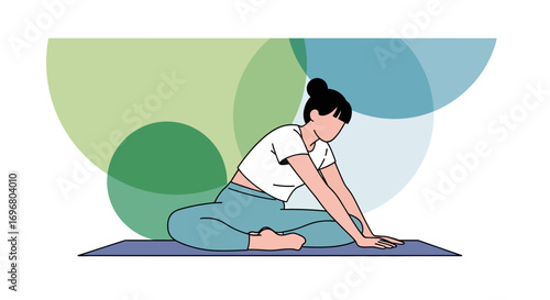 Woman Performing Yoga Pose For Overall Wellness In Minimalist Illustration