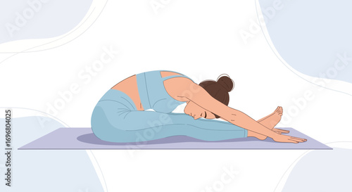 Woman Performing Yoga Pose on a Mat Relaxing and Doing Body Stretching Exercise