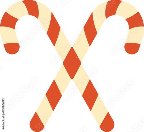A vibrant, striped Christmas candy cane, a sweet symbol of holiday love, is isolated on a white background