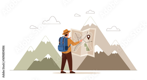 Traveler Analyzing Map Before Engaging In Mountain Exploration And Adventure Journey