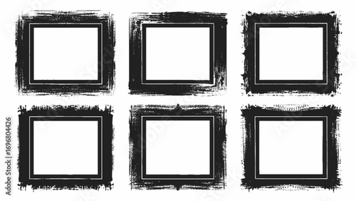 Set of grunge style frames black on white background. Grunge photos frame. Vector grunge borders. Created with a brush. Border set. Grunge frames and Corners.