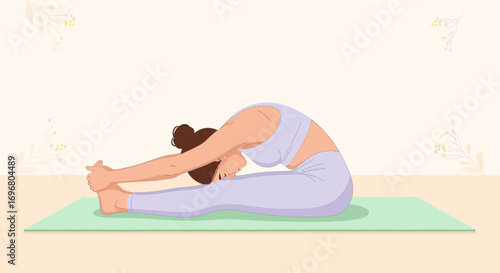 Woman Practicing Seated Forward Bend Pose For Flexibility And Overall Wellness