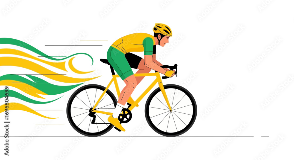 Obraz premium Vibrant Cyclist Speeding Ahead Depicted In Dynamic Vector Illustration, Movement and Sport
