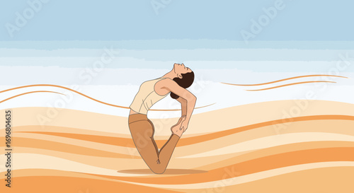 Woman Practicing Yoga Pose on Beach Waves, Serene and Relaxed, Healthy Lifestyle