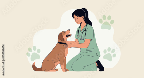 Veterinarian Comforting Well Groomed Dog During An Examination In A Medical Clinic