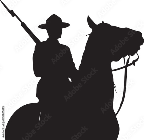 Silhouette of a soldier on horseback holding a rifle vector