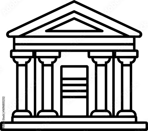 Bank Building Icon Minimal Flat Vector with Classical Pillars Clean Design 