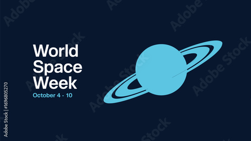 Vector art of world space week celebration with a stylized planet and rings on a dark blue background