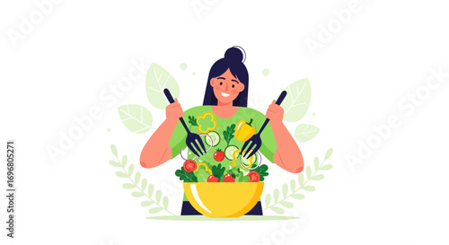 Woman Preparing Fresh Colorful Salad With Vegetables,Healthy Lifestyle, Eating Healthy food