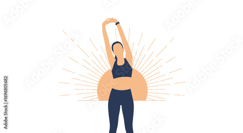 Woman Stretching With Sunset Design: A Visual Depiction of Fitness and Wellbeing