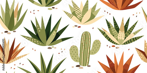 Vibrant desert succulent pattern with charming cactus and aloe designs for modern decor
