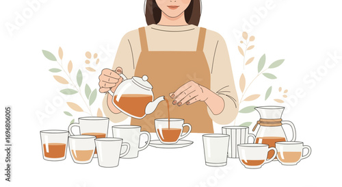 Warm Brewed Tea: A Relaxing Moment Illustrated with Woman Pouring Tea into a Cup