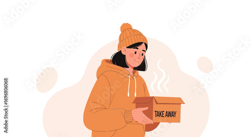 Warm Takeaway Experience Depicted In Art Illustrating Food Delivery Convenience And Satisfaction