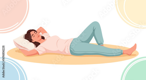 Woman Resting Comfortably While Reclining, Relaxing, And Enjoying Tranquility In A Peaceful