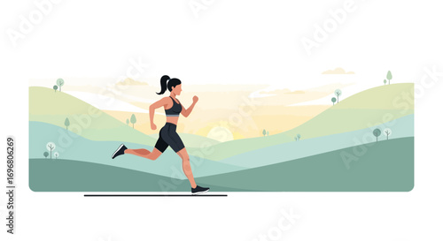 Woman Running Across Landscape With Beautiful Views During Daytime