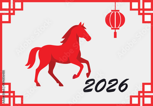 Red Horse Zodiac Illustration for Chinese New Year 2026. Perfect for holiday greetings, calendars, posters, and New Year designs.