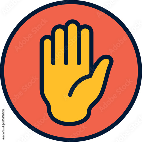 Human hand with five fingers outstretched in a universal stop gesture, a warning symbol often used as a no entry icon for web and safety designs