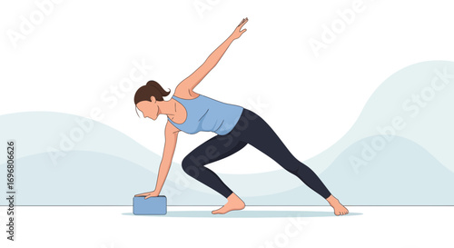 Yoga Practitioner Demonstrating A Specific Pose Utilizing A Yoga Block For Balance And Flexibility