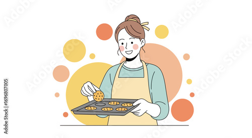 Woman Baking Cookies, Displaying Homemade Treats and Culinary Creativity with Joyful Ease