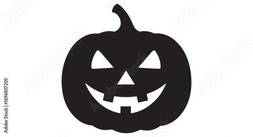 Simple black silhouette of a jackolantern isolated on white background, featuring a classic carved face with triangular eyes and a toothy grin