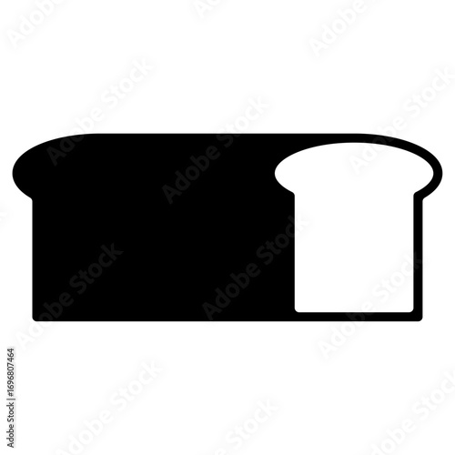 Black and white vector illustration of sliced loaf bread icon, simple bakery symbol representing food, breakfast, baking, and nutrition in minimal flat design style.