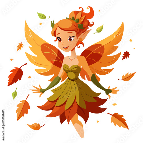 Autumn Fairy with Falling Leaves