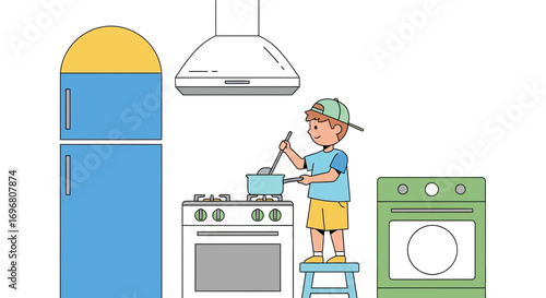 Young Chef Cooks Dinner In Kitchen, Delightfully Performing Culinary Tasks Skillfully