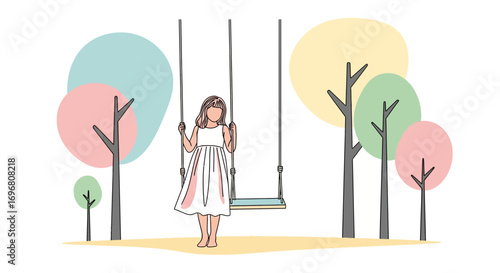 Young Girl Enjoying The Sunny Day While Playing On The Swing In The Park