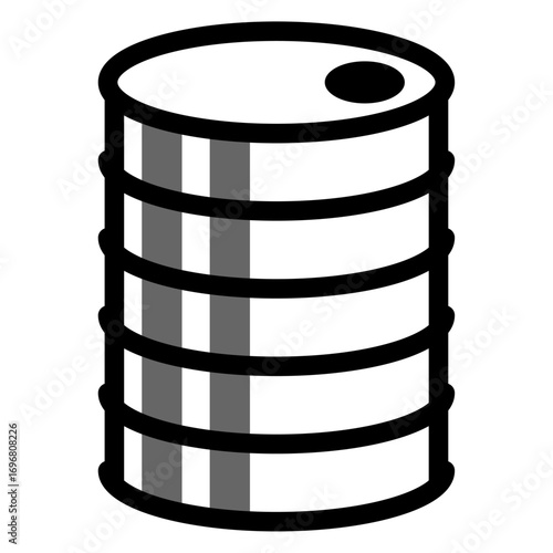 Black vector icon of an oil barrel representing petroleum, fuel storage, crude oil industry, and energy resources.
