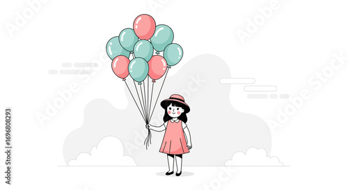 Young Girl Holding Uplifting Balloons Depicting Celebration And Joyful Moments Perfectly