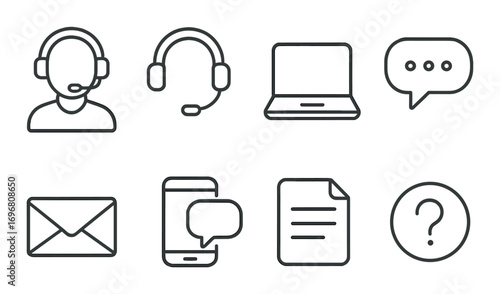 Customer support icons: communication tools and devices