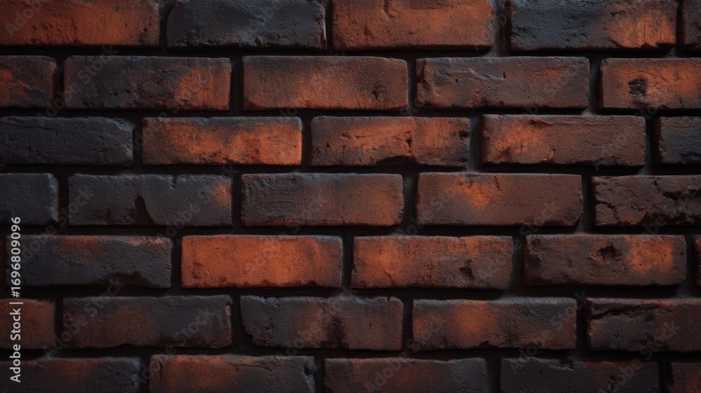Obraz premium Red brick wall pattern with shadowed contrast. AI image