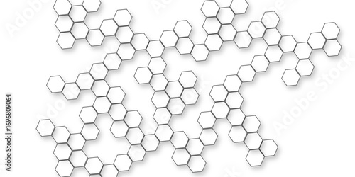 geometric repetition and depth of the hexagonal grid, A pattern of white hexagon shapes arranged subtle shadows that create a three-dimensional, layered effect.